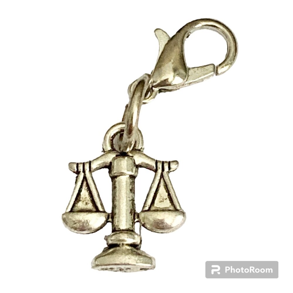 Law Scales Clip On Charm Zipper Pull Silver Tone Attorney Paralegal Lawyer Gift